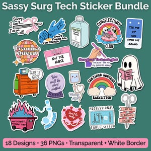 Surg Tech Sticker Bundle PNG, OR Surgical Humor Stickers Cricut GoodNotes Digital Download