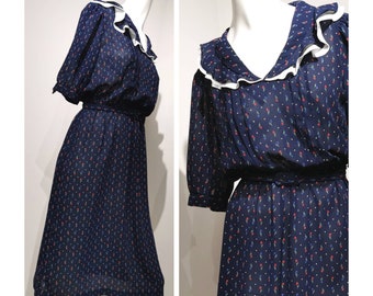1970s Women/'s The House of Nu Mode Floral Print Drawstring Top