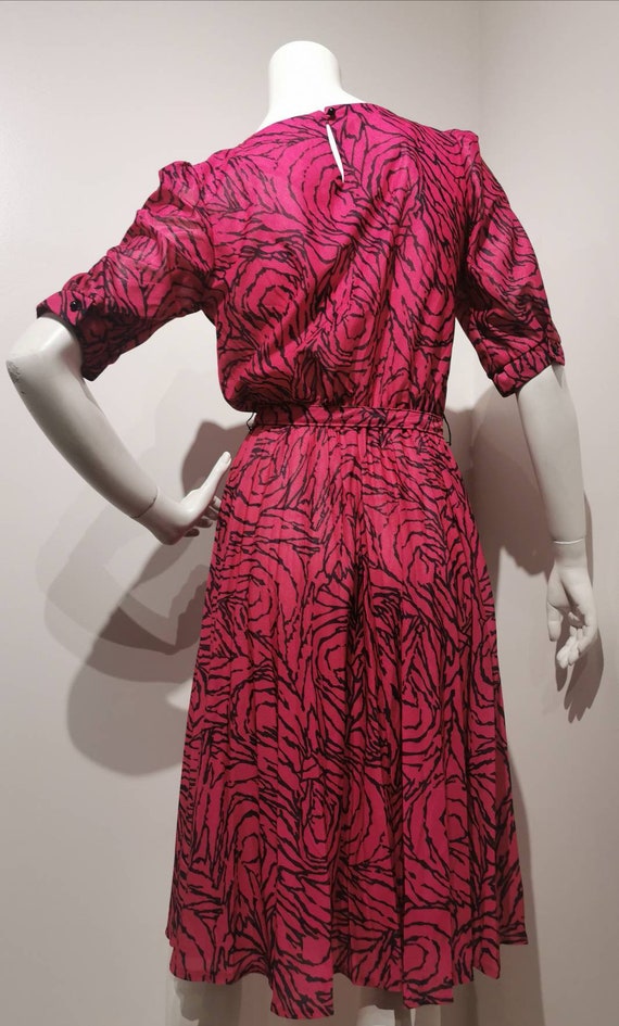 VINTAGE 80s Pink and Black Striped Belted Dress H… - image 6