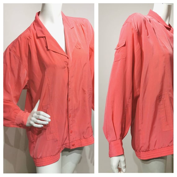 Red Satin Blouse Long Sleeve Mock Neck Career Top Shiny Silky Shirt Woman/'s Vintage 80/'s Size 8 Retro Vibrant Spring Summer Nautical