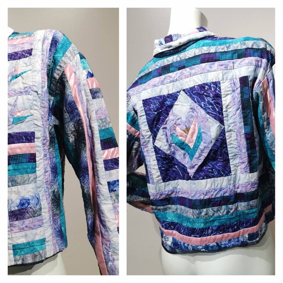 VINTAGE 90s Pastel Patchwork Quilted Jacket Handma