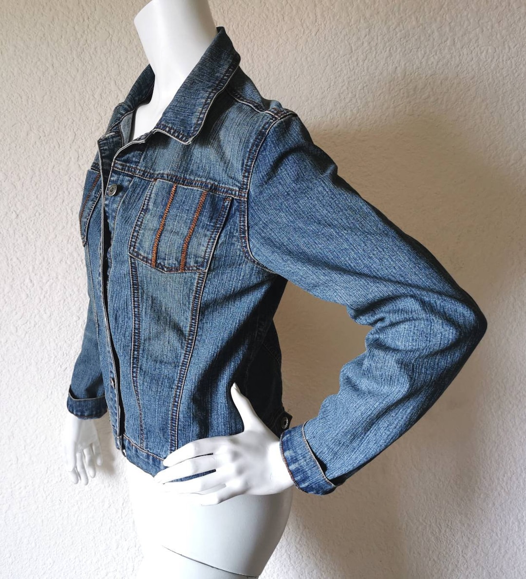 Y2K Blue Denim Jacket ECKO RED 2000's Blue Denim Patchwork