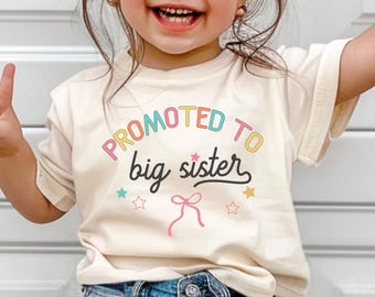 Coquette Big Sister Shirt, Promoted to Big Sister Toddler Tee, Pregnancy Reveal Bow Outfit, Cute Baby Announcement Toddler Girl Shirt Gift