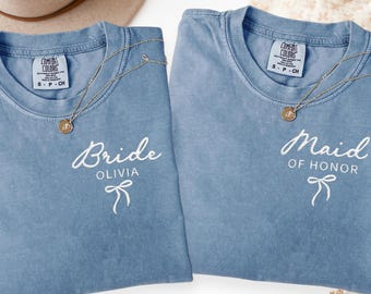 Embroidered Bride Maid of Honor Shirt, Bridal party Tee, moh gift to bride, moh gifts, Matching Bride Moh Shirts