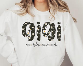 Floral Gigi Sweatshirt, birthday gift gigi, from grandkids name Sweatshirt, New mimi gift, Promoted to gigi shirt