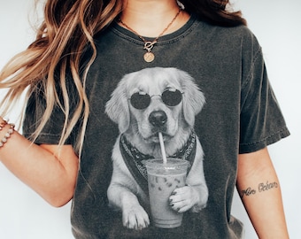 Comfort Colors® Golden Retriever Coffee Shirt, Funny Golden Retriever Tee, Iced Coffee Dog Shirt, Dog Mom Gift, Golden Retriever Lover Tee