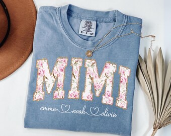 Personalized Mimi Shirt with Grandkids Names, Floral Grandma Gift, Custom Grandmother Tee, Comfort Colors Nana Shirt