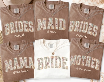 Floral Bridal party shirts, Comfort Colors bride bridesmaid shirts, maid of honor Tee, Espresso bachelorette Tshirts, matching wedding party