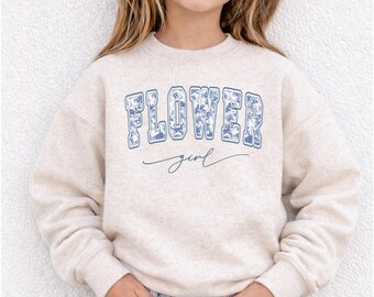 Blue Flower Girl Sweatshirt, Jr Bridesmaid Crewneck, Youth Flower Girl Sweater, Toddler Flower Gift, Daughter of the Bride