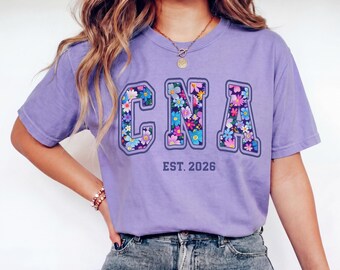 Personalized CNA Shirt, Floral Comfort Colors Tee, Certified Nursing Assistant Gift, Nurse Appreciation Gift, Custom CNA Shirt