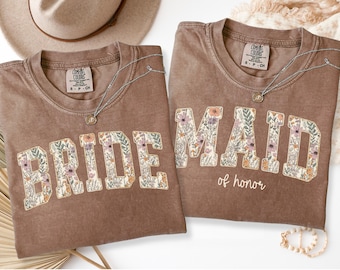Floral Maid Of Honor Shirt, Comfort Colors® Bride Shirt, mother of groom bride, Bridesmaid Proposal Gift, Espresso bridal party shirts
