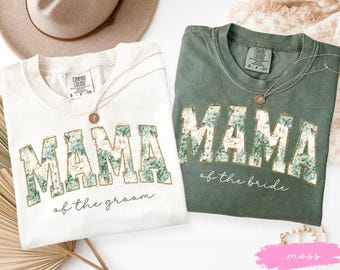 Mama of the Bride or Groom Shirt, Floral Varsity Wedding Mom Tee, Comfort Colors Bridal Party Gift