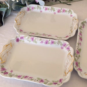 Set THREE (3) Gorgeous China PLATES/Trays! Antique 1900-1920~Rectangle~PiNk Roses~Leaves~Gold~Lamberton China~Hotel/Restaurant Ware-Heavy