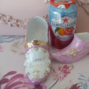 Quincy, Illinois~Victorian Souvenir Porcelain SHOE~Gold/Pink Lustre~Vintage/Gem City, IL~Antique~City Gift~Major Stop Underground Railroad!