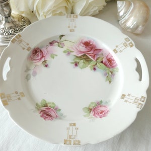 Antique RoSeS PLATE/Tray! Vintage Bavaria Porcelain Dessert China CAKE/Cookies Handled Serving Dish~9.5&quot;~1910-23~Deco Art~ChiC Decor!