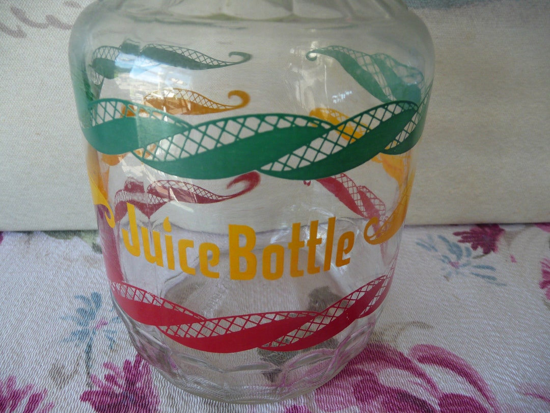Vintage Glass JUICE Bottle Dispenser Carafeduraglas Retro Red Green