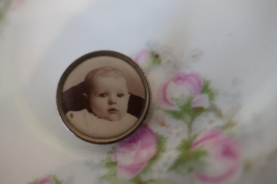 Photo Portrait BABY BUTTON! Sweet Antique Shank~Sewing! Not Pin Back! Sepia Photograph!
