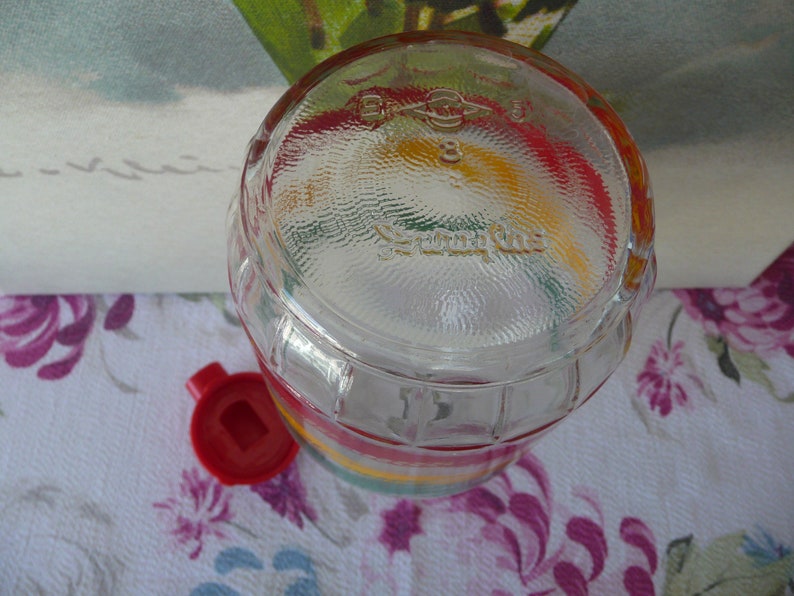 Vintage Glass JUICE Bottle Dispenser Carafeduraglas Retro Red Green