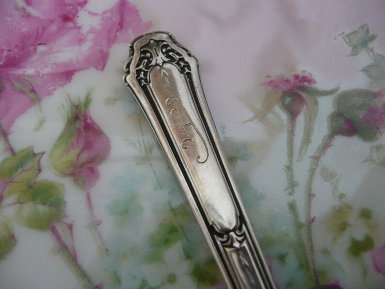 Sterling FORK Initial A!~Silver MONOGRAMMED ViNtAgE FlatwareSilverware WALLACE SaladServing w Gorgeous Etched MonogramMonoInitial~SwEEt