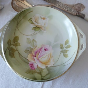 Vintage/Antique RoSeS PLATE/Tray/Platter! Handles~Porcelain Dessert Dish~10&quot; w 2 Roses! RS Germany China~Lovely Wall Art~ShaBBy ChiC Decor!