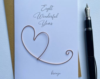 Aandenkenkaart 8e 19e huwelijksverjaardag BRONS hart 8 19 Amazing Wonderful Years Traditioneel cadeau Echtgenoot Echtgenoot Maat: 15 x 10,5 cm