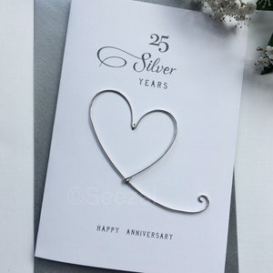 Biglietto d'auguri per il 25° anniversario di nozze d'argento con vero argento. 25 anni, personalizzabile. Formato A6: 15x10,5 cm.