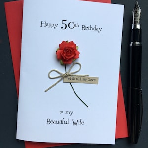 Carte d'anniversaire 40e/50e pour femme, partenaire personnalisé, rose rouge, 50 ans, fiancé romantique, âme soeur, petite amie, amour de la vie, taille A6, 15 cm x 10,5 cm