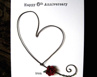 Happy 6th Wedding Anniversary Keepsake Card IRON Wire Heart 6 Years Traditional Gift. Husband Wife Size A6: 15x10.5cm