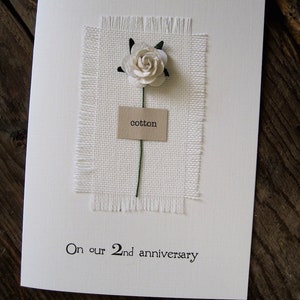 2nd Anniversary Keepsake COTTON Card. Cotton Fabric with a Single Red Rose. Wife Husband Second Anniversary Gift Size A6: 15x10.5cm