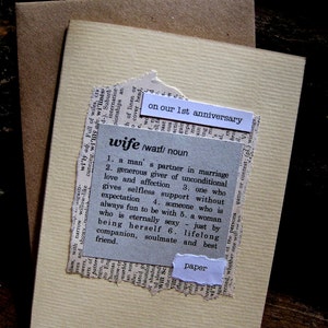 1st Anniversary Card Wife Husband PAPER. Dictionary Style - Etsy