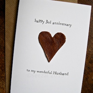 Tarjeta del 3er aniversario de bodas MARIDO Tamaño A6: 15x10,5 cm Regalo tradicional CUERO Hecho a mano Recuerdo 3 años Beige Marrón Cuero Marido Prometido