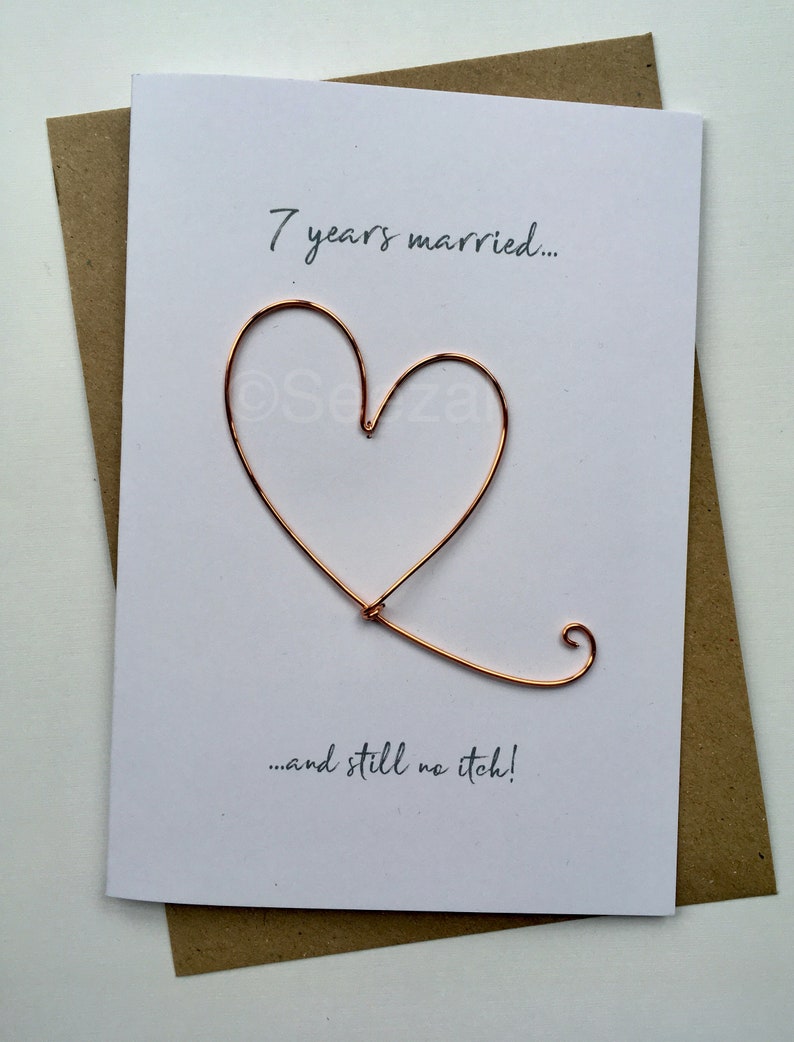 7th Anniversary Keepsake Gift Card COPPER Wire Heart 7 Etsy UK
