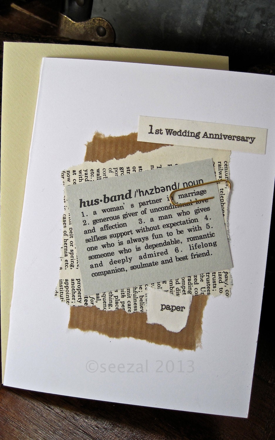 1st Anniversary Wedding Day Card Husband Wife. Paper. - Etsy