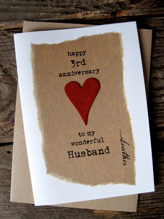 3rd Wedding Anniversary Card LEATHER Traditional Symbol Etsy
