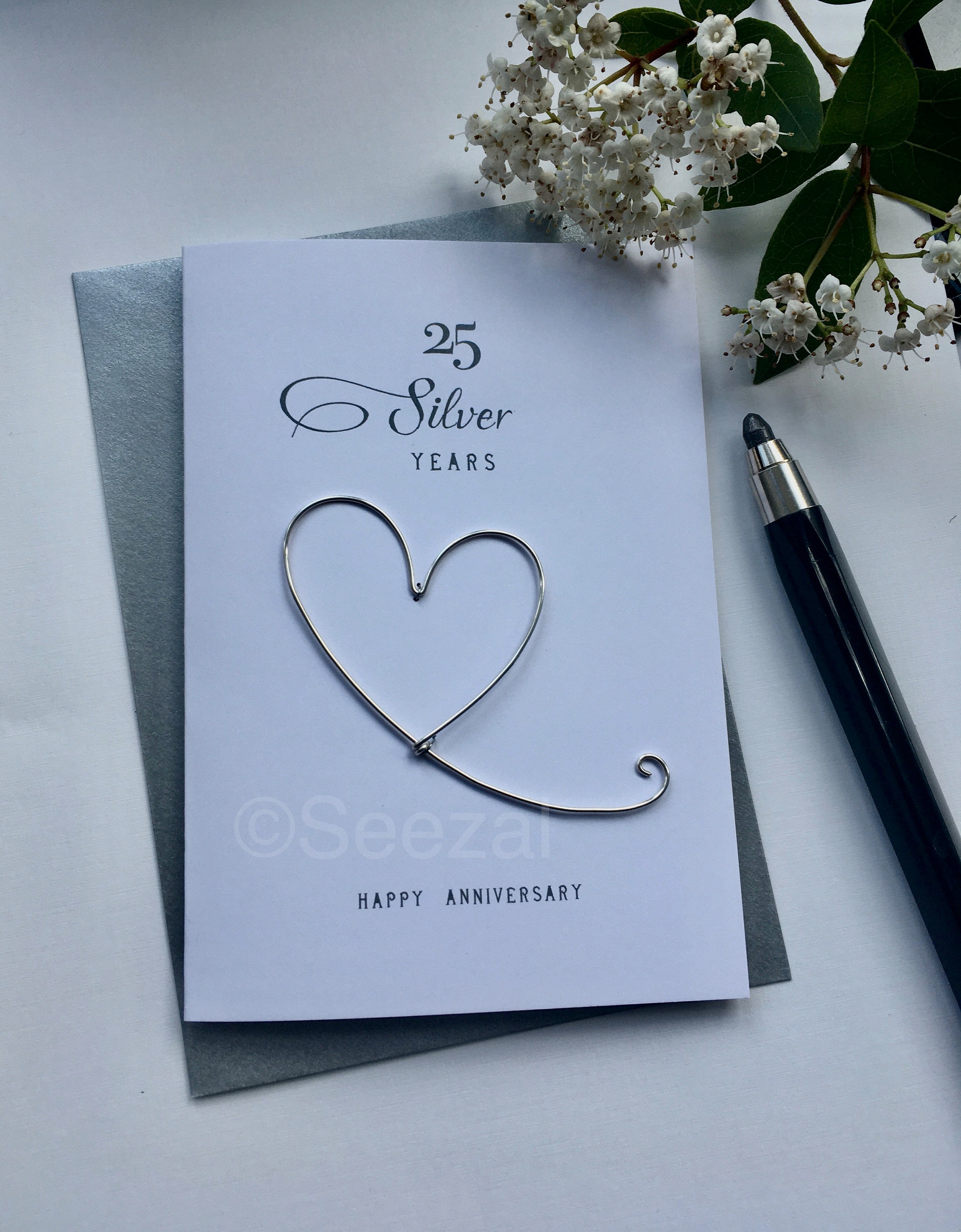 25th SILVER Wedding Anniversary Art Card With Real Silver 25 | Etsy UK