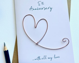 8th Wedding Anniversary card with all my love Card BRONZE 19th Heart 8 Eight 19 Years Traditional Gift. Husband Wife Size A6: 15x10.5cm