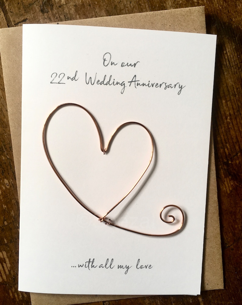 22nd Wedding Anniversary Designer Keepsake Card COPPER