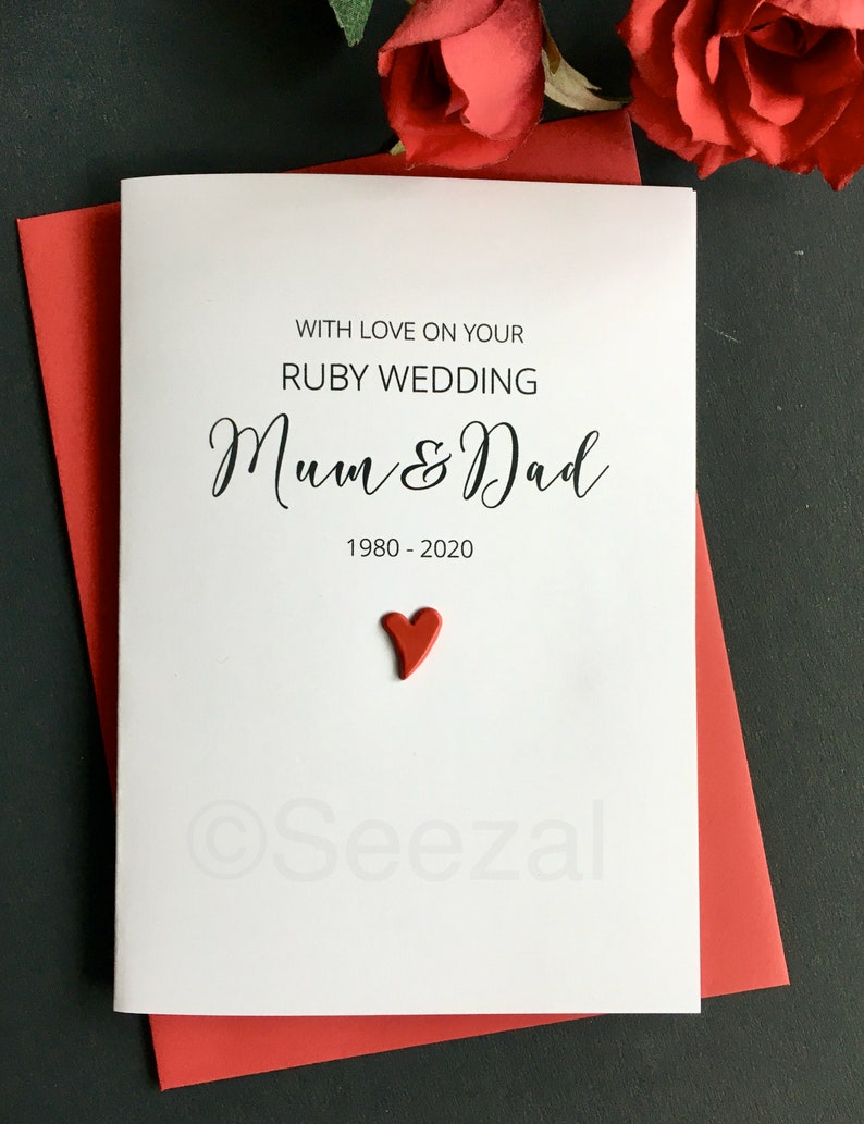 40th RUBY Wedding Anniversary Card Wife Husband Soulmate