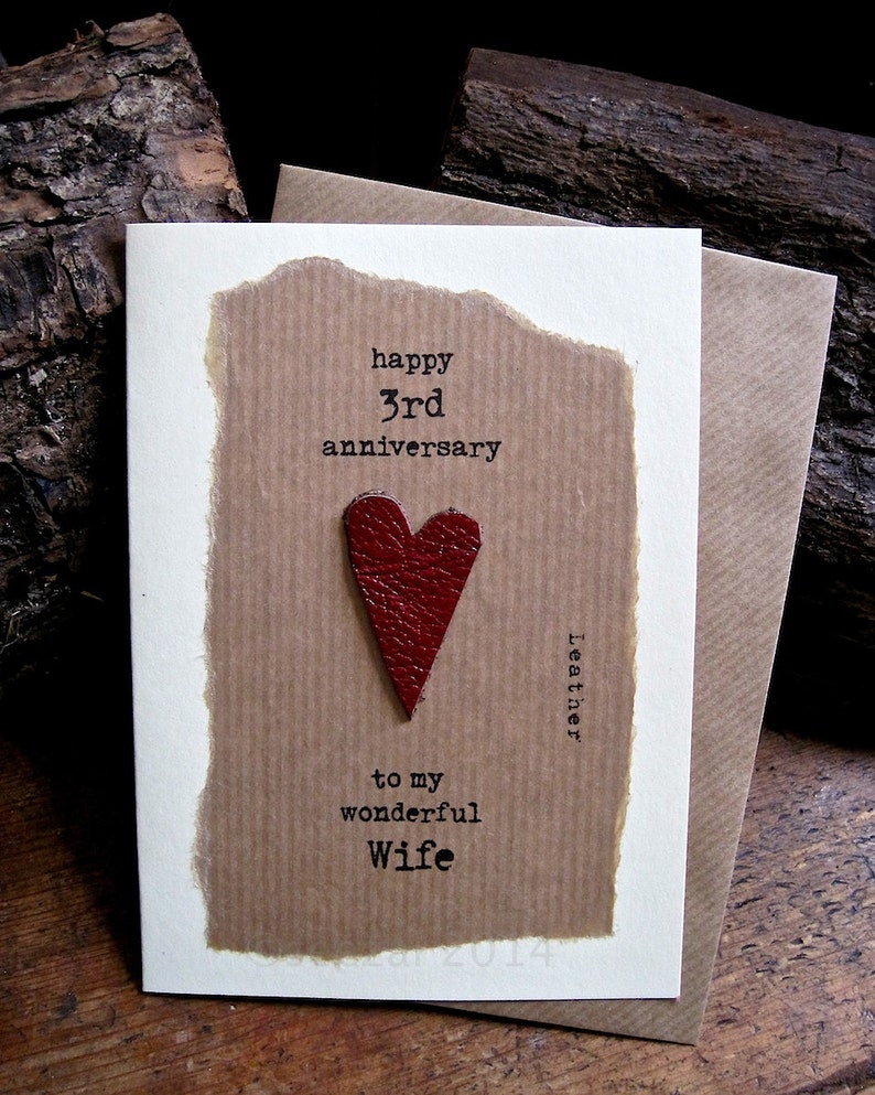3rd Wedding Anniversary Card LEATHER Traditional Symbol Etsy