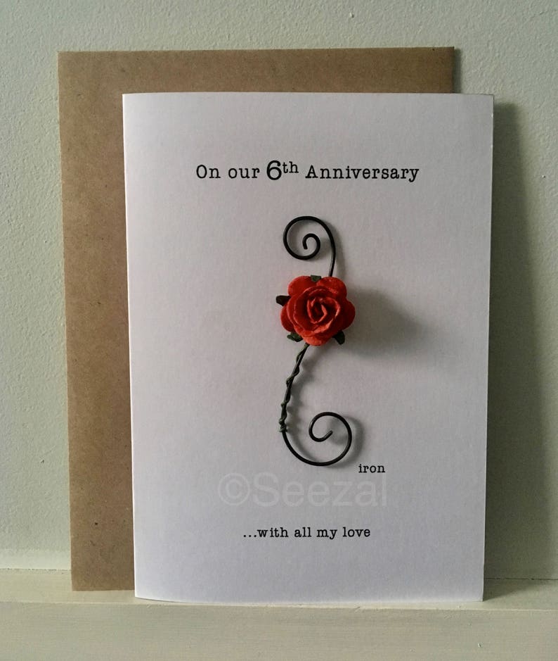 6th Wedding Anniversary Keepsake Card IRON Wire Heart 6