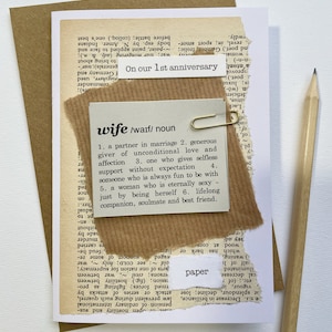 1° anniversario di matrimonio carta marito moglie dizionario stile definizione amante dei libri vintage carta riciclata. anima gemella Dimensioni: 15x10,5 cm