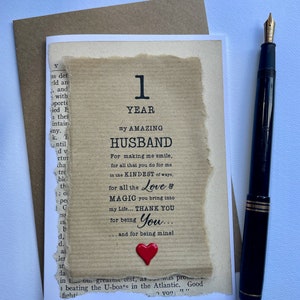 1st Anniversary Wedding Day Card Husband Wife Paper Vintage Book Up-cycled Paper. Soulmate Size: 15x10.5cm A6 10 YEARS