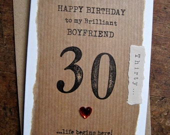 BOYFRIEND 30th 40th 50th 60th Birthday Card. Hand stamped numbers. Personalised Dad Boyfriend 21 80 90 100 Size: A6