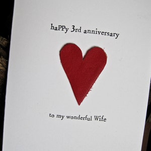 Biglietto d'auguri per il terzo anniversario di matrimonio in pelle, regalo tradizionale fatto a mano, ricordo per moglie e marito, tre anni, in pelle rossa, formato A6