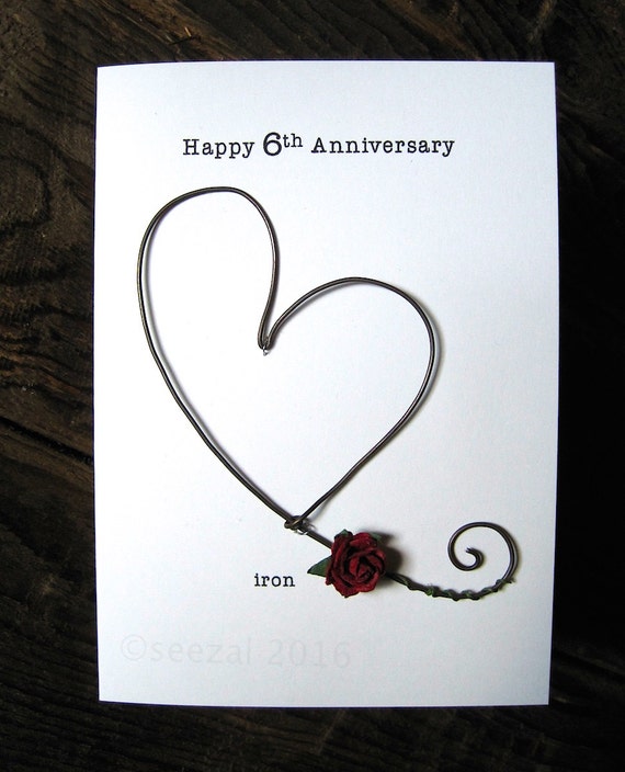 Happy 6th Wedding Anniversary Keepsake Card Iron Wire Heart 6 Etsy