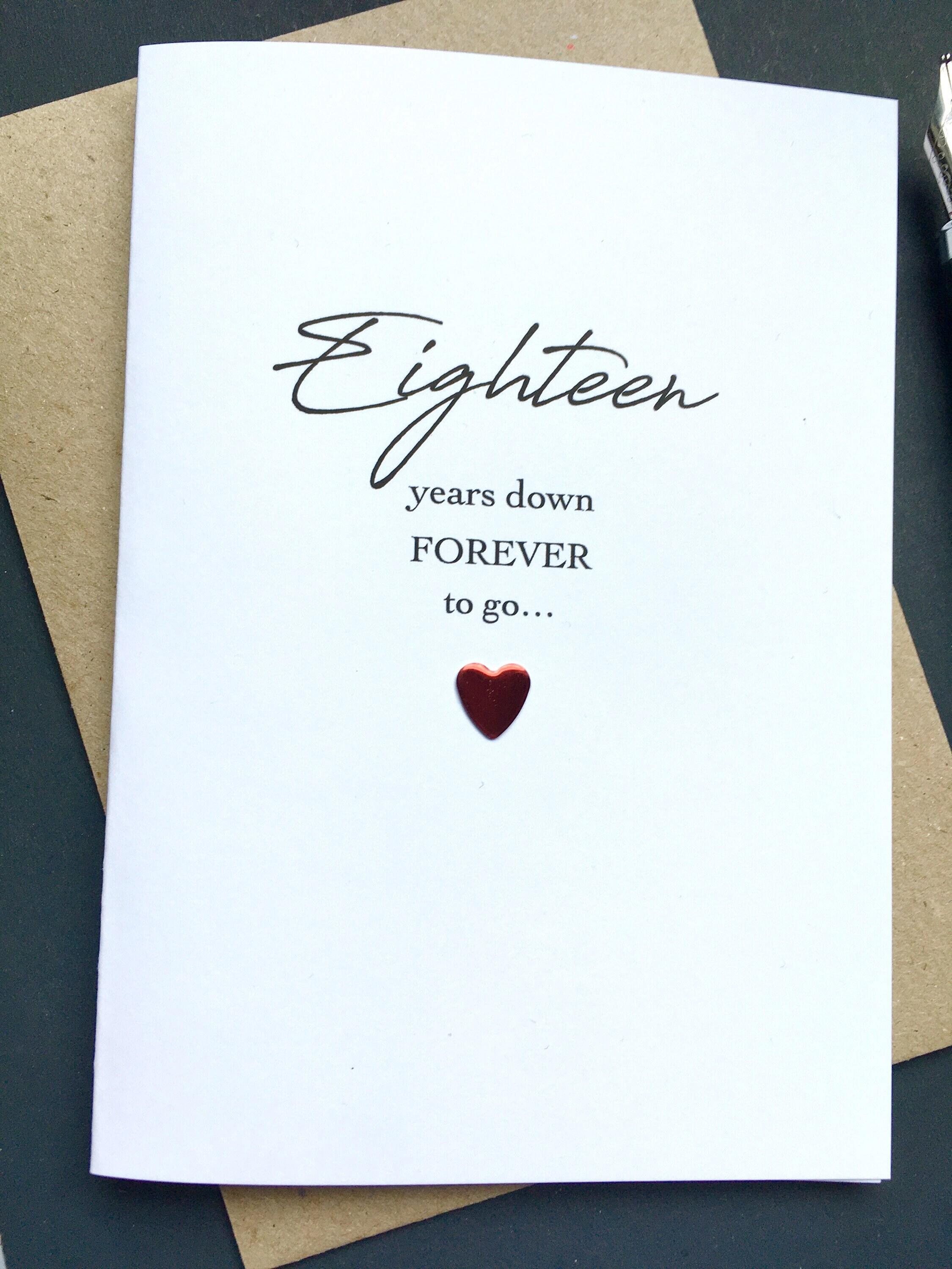 18th Anniversary Card 18 years down... Forever to go! Minimalist Any number Wife Husband Soulmate Size15x10.5cm 11 13th 14 16 17 19th 20th