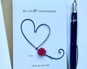 6th Wedding Anniversary Keepsake Keepsake Gift Card IRON Wire Heart 6 Years Traditional Gift. Husband Wife Size A6: 15x10.5cm