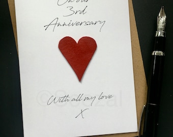 3 Years Anniversary Card 3rd Size A6: 15x10.5cm HUSBAND Wife Fiancé Partner One I love Traditional gift LEATHER Gift 3 Three Years Leather