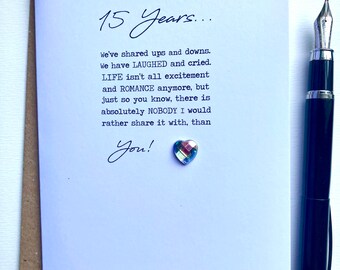15th 15 years Crystal Anniversary Card Wife Husband True Love Soulmate Gift Size A6 15x10.5cm Fifteen