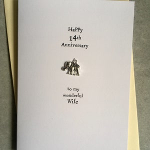 14e verjaardag Kaart Vrouw Echtgenoot Partner Olifant Cadeaubedel Ivoor.  Cadeauformaat A6: 15 x 10,5 cm 14 jaar